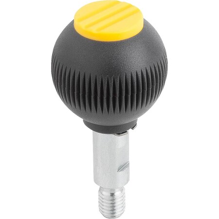 Spherical Knob Revolving Size:4, D1=50 D=M12X20, Plastic Black, Comp:Steel, Cap:Yellow